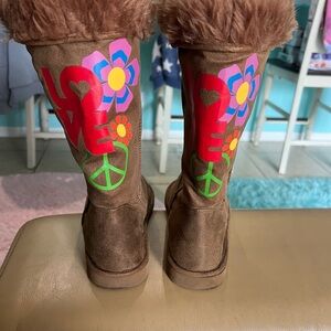 BAMBOO Brown Boots with Colorful Floral Design